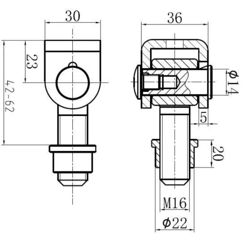 PSG 61.001.01 Weld-On Hinge M16 Thread Galvanized Eye