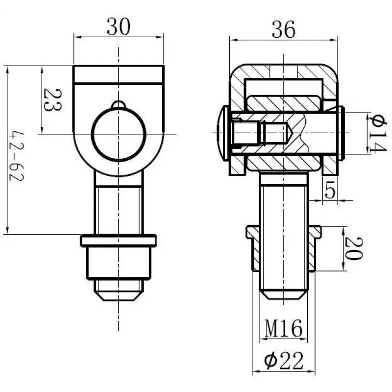 PSG 61.001 Weld-On Hinge with M16 Thread – Steel, Raw Finish