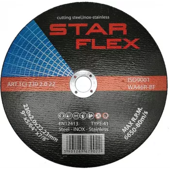 PSG Star Flex T41 230x2.0mm Cutting Disc for Stainless Steel, WA46R-BF-INOX, 80 m/s, 6650 RPM, 22.23mm Bore