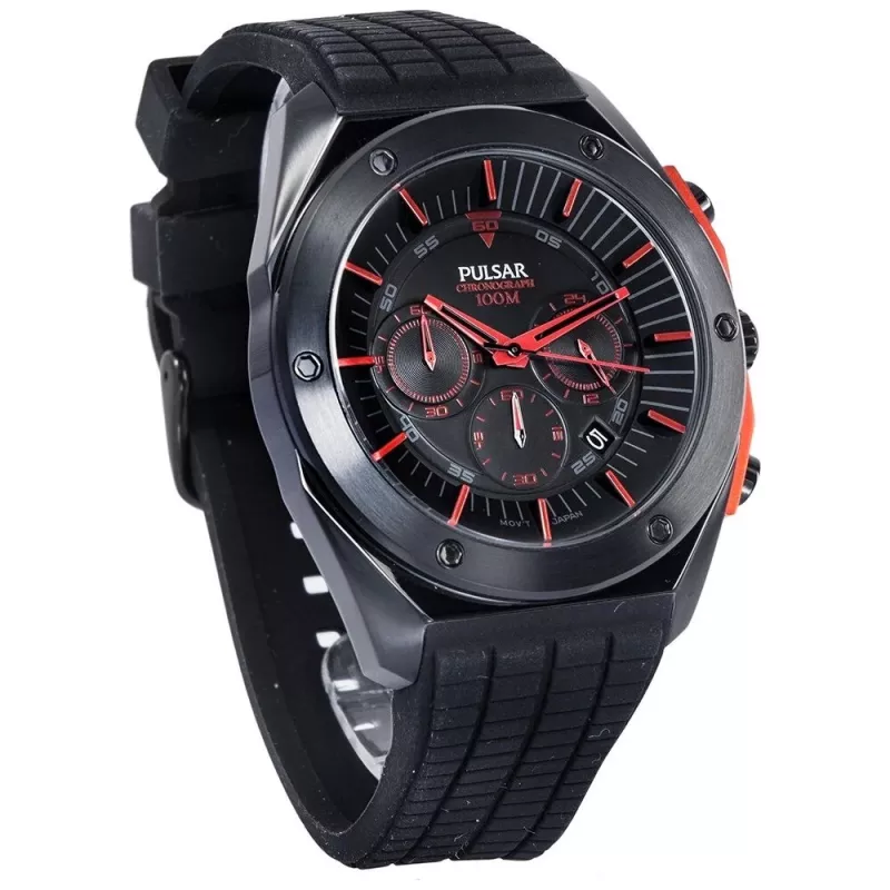 Pulsar Men's Quartz Chronograph Watch PT3463X1 - 45mm Stainless Steel Case, Blue Dial, Brown Leather Strap, 100m Water Resistance