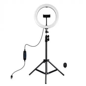 PULUZ 26cm LED Ring Light with Tripod Stand up to 1.1m and Phone Holder, USB Powered
