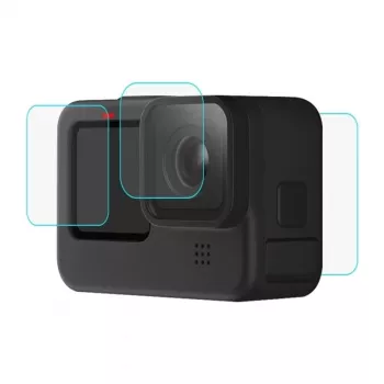 PULUZ PU507 9H Tempered Glass Screen & Lens Protector Kit for GoPro HERO12/11/10 Black – 3-Piece Set (Front, Rear, Lens)