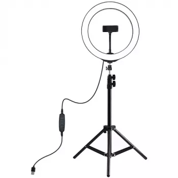 PULUZ LED Ring Light 26cm with Tripod Stand up to 1.1m and Phone Holder, USB
