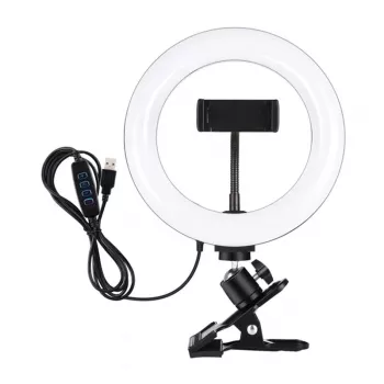 PULUZ PKT3120B 20 cm Professional Ring Light for Vlogging, Live Streaming & Makeup – 80 LEDs, 10W, 3000K-6500K, 10 Level Dimmable, with Monitor Clip & Phone Holder – Black