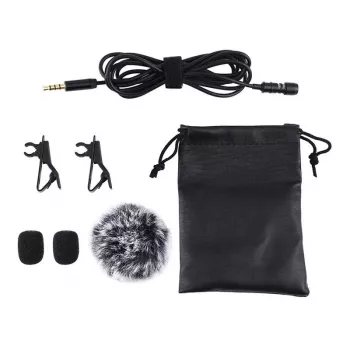 PULUZ PU424 Lavalier Microphone 1.5m 3.5mm TRRS Omnidirectional Condenser Clip-on Mic for Smartphones, DSLR Cameras, Laptops - Black