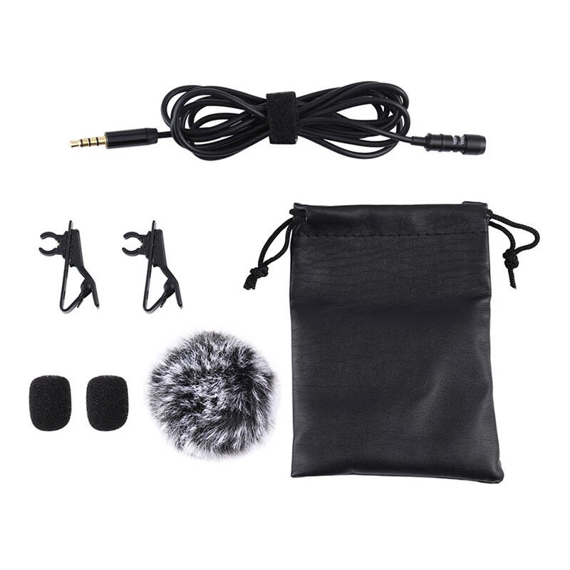 PULUZ PU424 Lavalier Microphone 1.5m 3.5mm TRRS Omnidirectional Condenser Clip-on Mic for Smartphones, DSLR Cameras, Laptops - Black