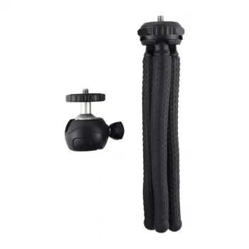 PULUZ PU435 Mini Octopus Tripod Flexible Bendable Tripod with 360° Ball Head and Phone Holder for Smartphones, Compact Cameras, Action Cameras, Small Mirrorless Cameras, Max Load 1.2 kg, Black