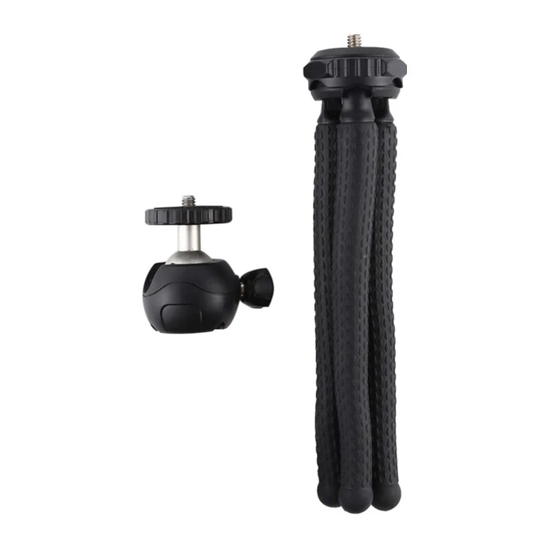 PULUZ PU435 Mini Octopus Tripod Flexible Bendable Tripod with 360° Ball Head and Phone Holder for Smartphones, Compact Cameras, Action Cameras, Small Mirrorless Cameras, Max Load 1.2 kg, Black