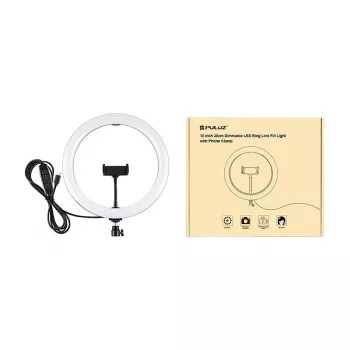 PULUZ PU656B 10-Inch LED Ring Light with Phone Holder and Tripod, 12W, 3000K-6500K, USB Powered, for Live Streaming, TikTok, YouTube, Makeup, Photography