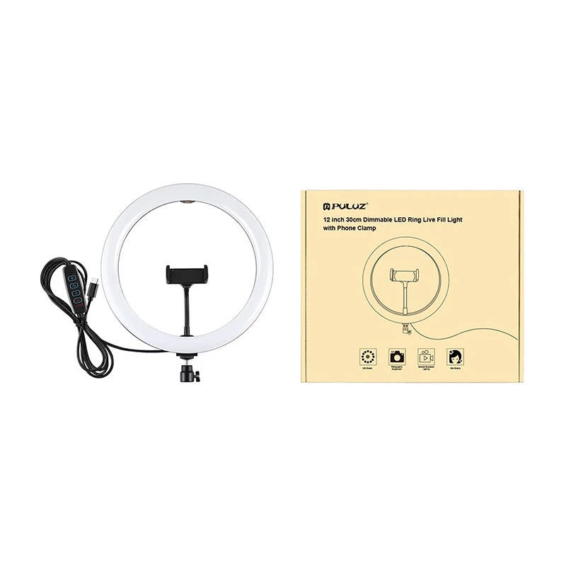 PULUZ PU656B 10-Inch LED Ring Light with Phone Holder and Tripod, 12W, 3000K-6500K, USB Powered, for Live Streaming, TikTok, YouTube, Makeup, Photography