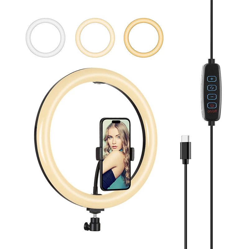 PULUZ PU656B 10-Inch LED Ring Light with Phone Holder and Tripod, 12W, 3000K-6500K, USB Powered, for Live Streaming, TikTok, YouTube, Makeup, Photography
