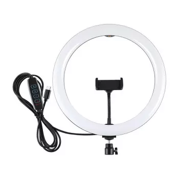 PULUZ PU656B 10-Inch LED Ring Light with Phone Holder and Tripod, 12W, 3000K-6500K, USB Powered, for Live Streaming, TikTok, YouTube, Makeup, Photography