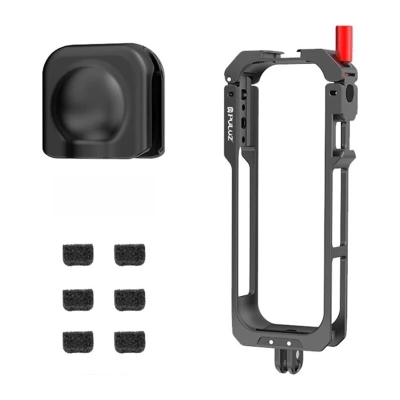 PULUZ PU759B Aluminium Alloy Protective Cage for Insta360 X5 with 1/4 inch-20 Threads and Cold Shoe Mount