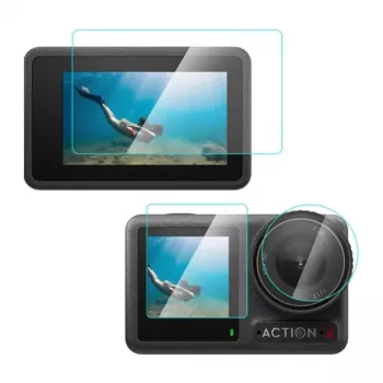 PULUZ PU953T Tempered Glass Screen Protector Set for DJI Osmo Action 4 – 9H Hardness, Ultra-Clear, Anti-Scratch, Bubble-Free, 2.5D Rounded Edges, 3-Pack (Main Screen, Front Screen, Lens)
