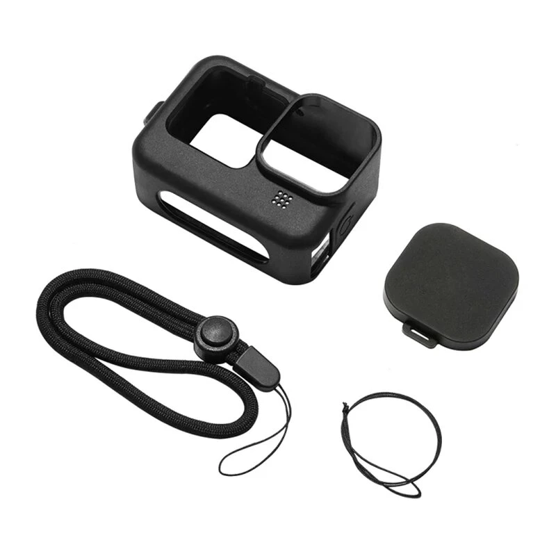 PULUZ Silicone Case for GoPro HERO12, HERO11, HERO10, HERO9 Black with Lens Cover and Strap (Black)