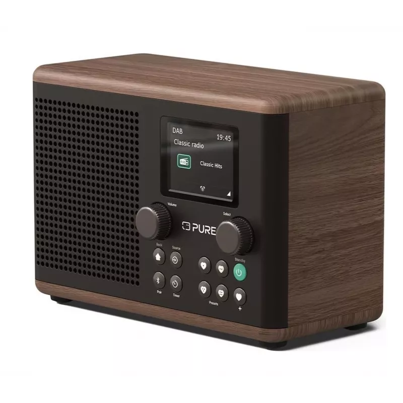 Pure Classic H4 DAB+ FM Radio with Bluetooth 5.3, Coffee Black/Walnut, 10W