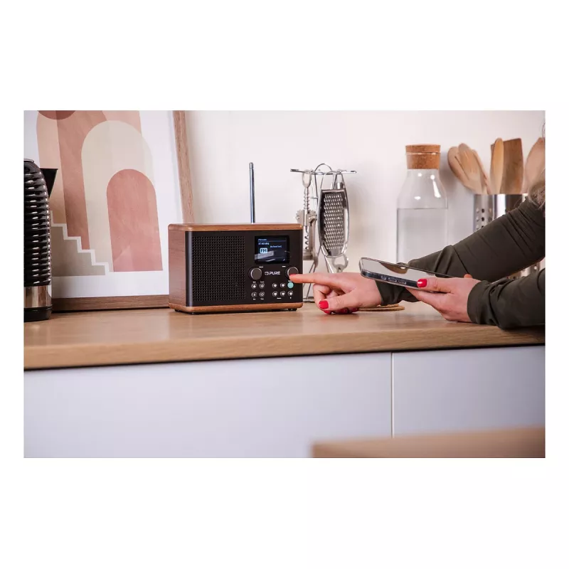 Pure Classic H4 DAB+ FM Radio with Bluetooth 5.3, Coffee Black/Walnut, 10W