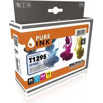 PURE INK Remanufactured 4-Pack Ink Cartridges for Epson T1295 (Black, Cyan, Magenta, Yellow) with Chip EPST1295MP4