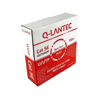 Q-LANTEC Outdoor U/UTP Cat.5e Network Cable, PE Jacket, Dry Water-Blocking, 4-Pair, 24 AWG, 1 Gbps, Black, 100 m