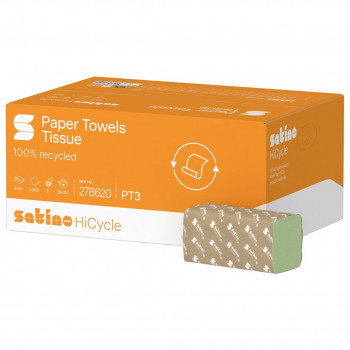 Satino HiCycle V-Fold Paper Hand Towels, Green, 3200 Sheets