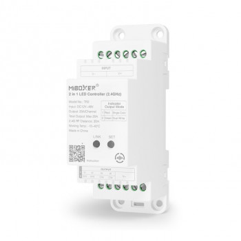 MiBoxer TR2 2-in-1 LED controller, DIN rail, 12–48 V DC, 20 A