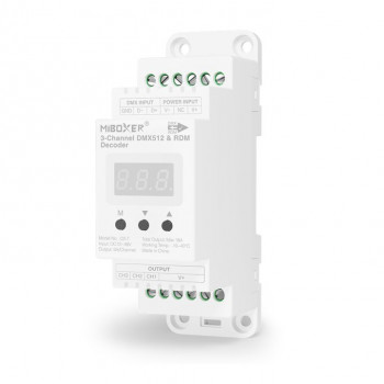 MiBoxer D3-T 3-channel DMX512/RDM LED decoder, DIN rail, 12–48 V DC