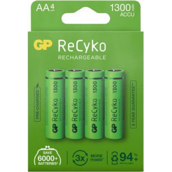 GP ReCyko AA NiMH rechargeable batteries, 1300 mAh, 1.2 V, 4 pack
