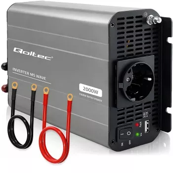 Qoltec Modified Sine Wave Inverter 12V to 230V 1000W/2000W with USB - Compatible with LiFePO4, GEL, AGM