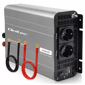 Qoltec Modified Sine Wave Power Inverter 12V to 230V 1500W/3000W with USB, Compatible with LiFePO4 GEL AGM