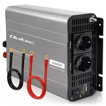 Qoltec Modified Sine Wave Power Inverter 12V to 230V 2000W/4000W with USB, Compatible with LiFePO4 GEL AGM