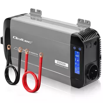 Qoltec Pure Sine Wave Inverter 12V to 230V 1000W/2000W with LCD, USB, USB-C, LiFePO4/GEL/AGM Compatible