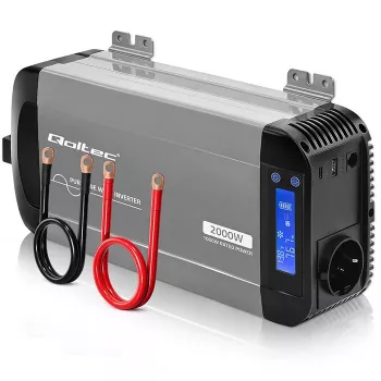 Qoltec Pure Sine Wave Inverter 12V to 230V 1000W/2000W with LCD, USB, USB-C, LiFePO4/GEL/AGM Compatible