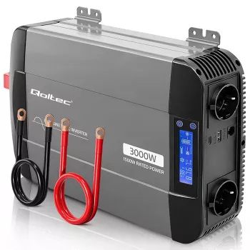 Qoltec Pure Sine Wave Inverter 12V to 230V 1500W/3000W with LCD USB USB-C for LiFePO4 GEL AGM