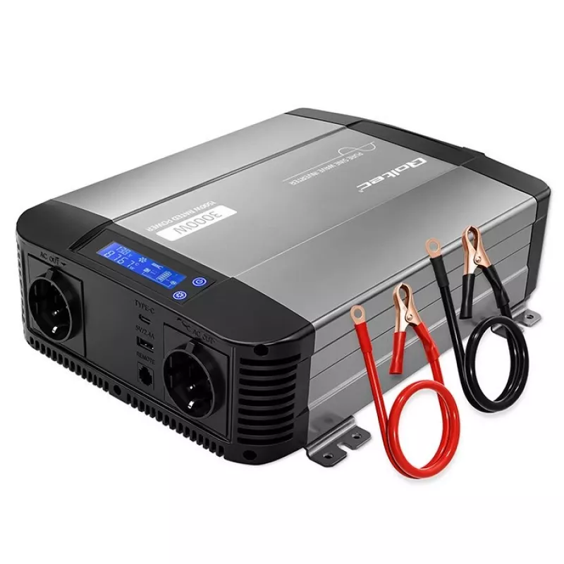 Qoltec Pure Sine Wave Inverter 12V to 230V 1500W/3000W with LCD USB USB-C for LiFePO4 GEL AGM