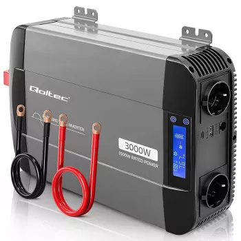 Qoltec Pure Sine Wave Inverter 12V to 230V 1500W/3000W with LCD USB USB-C for LiFePO4 GEL AGM