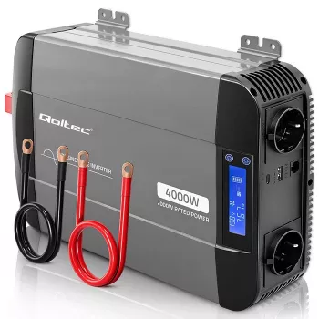 Qoltec Pure Sine Wave Inverter 12V to 230V 2000W/4000W with LCD, USB, USB-C, LiFePO4/GEL/AGM Compatible