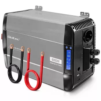 Qoltec Pure Sine Wave Inverter 12V to 230V 3000W/6000W with LCD, USB, USB-C, LiFePO4/GEL/AGM Compatible