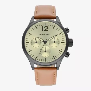 RADIANT Men's Analog Quartz Watch RA641704 43mm Stainless Steel Case Black Dial Leather Strap