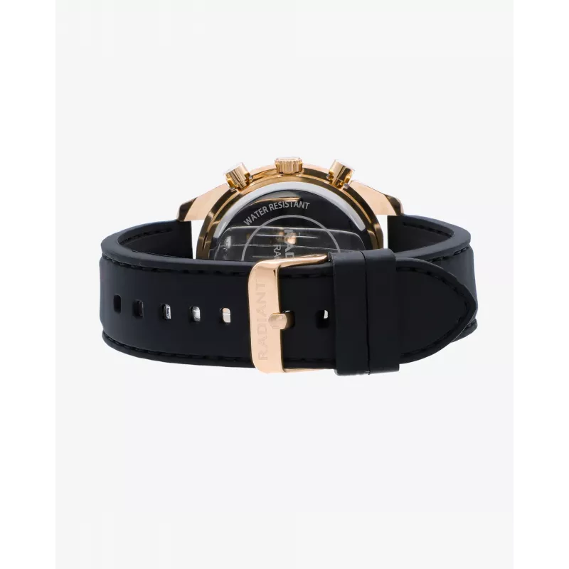 RADIANT RA668709 Men's Analog Quartz Wrist Watch 44mm Black Dial Leather Strap