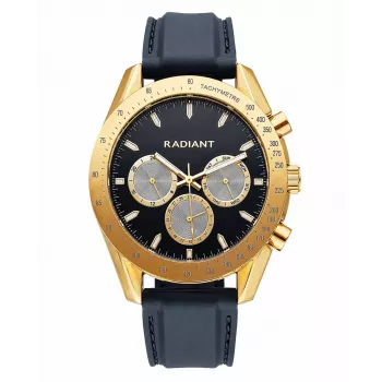 RADIANT RA668709 Men's Analog Quartz Wrist Watch 44mm Black Dial Leather Strap