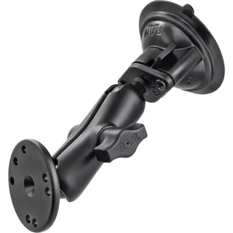 RAM Mounts Suction Cup Mount with AMPS Adapter - B-Ball (1 inch), Diamond Base Plate, Medium Arm, Round Base Plate (RAM-B-166-202U)