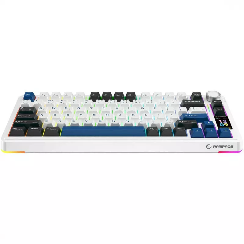 Rampage Quell Pro Mechanical Wireless 75% Keyboard with TFT Display, Gasket Mount, Hot-Swap, 2.4G + BT, White