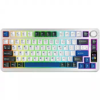 Rampage Quell Pro Mechanical Wireless 75% Keyboard with TFT Display, Gasket Mount, Hot-Swap, 2.4G + BT, White