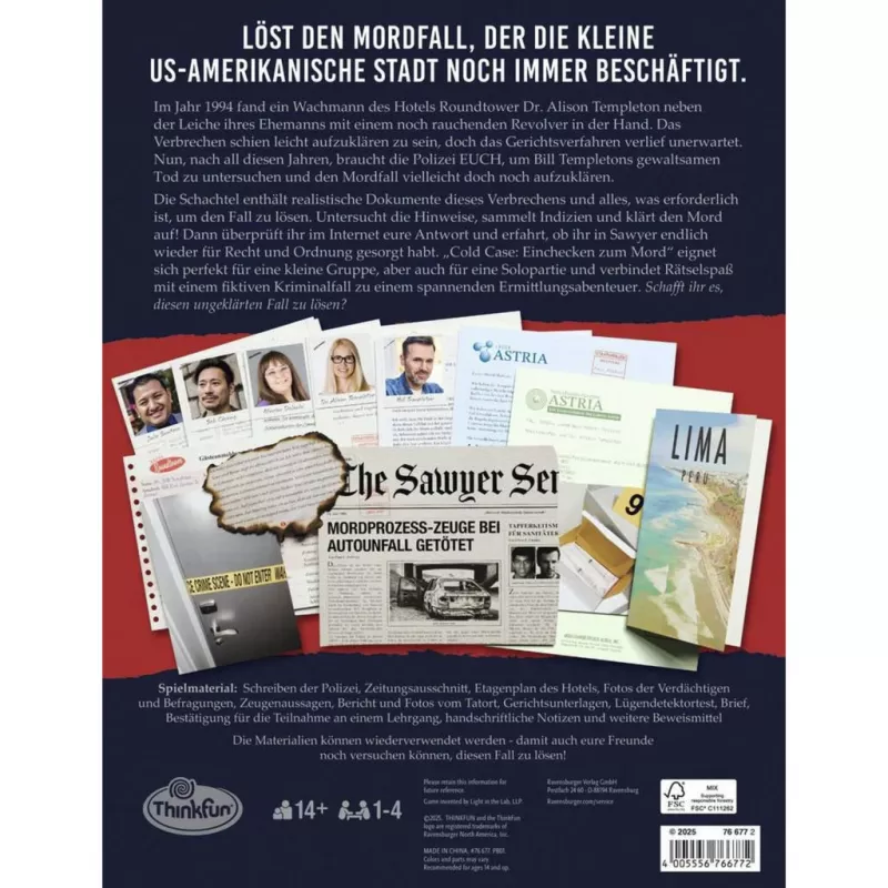 RAVENSBURGER Cold Case: Einchecken zum Mord Cooperative Detective Game