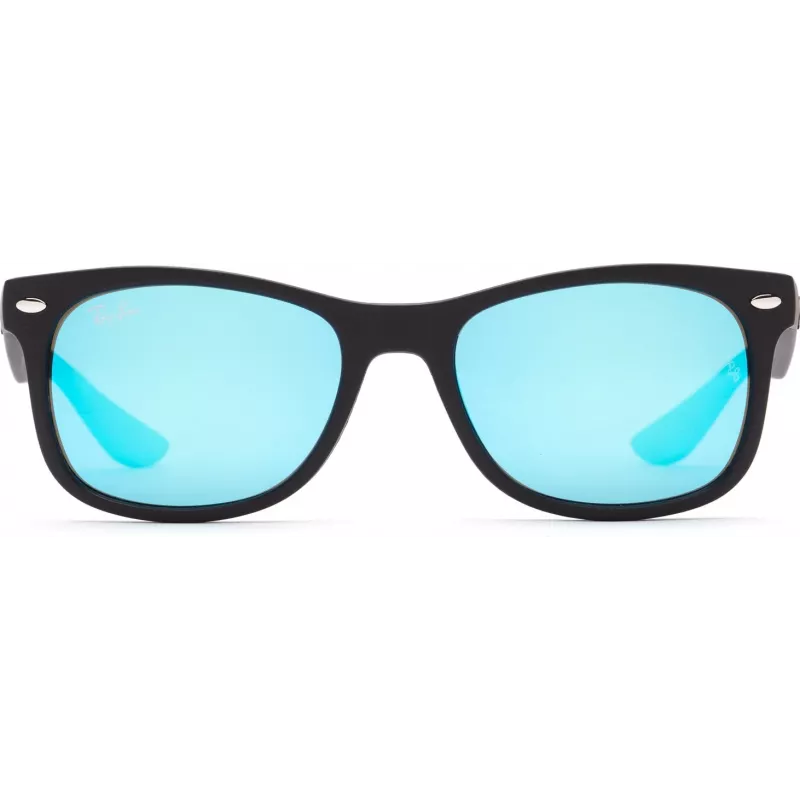 Ray-Ban Junior RJ9052S100S55 Sunglasses - Shiny Black Frame, Light Blue Mirror Lens, 48mm