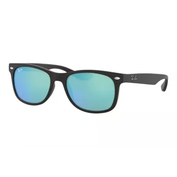 Ray-Ban Junior RJ9052S100S55 Sunglasses - Shiny Black Frame, Light Blue Mirror Lens, 48mm