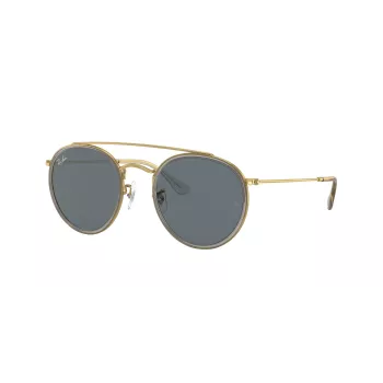 Ray-Ban RB3647N Round Double Bridge Sunglasses Copper Frame Light Blue Gradient Lens 51mm