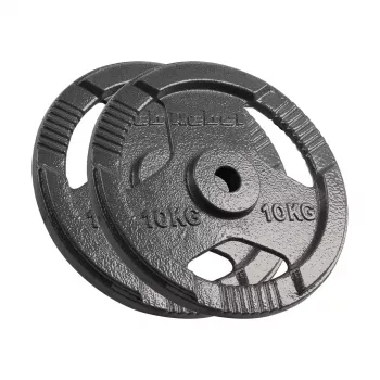 REBEL ACTIVE Cast Iron Weight Set 2x10kg, Bore 31mm, Disc with Handles, Black