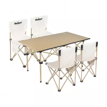 Rebel Active RBA-5600 Camping Set - Table and 4 Chairs, Aluminum Frame, Foldable, Blue