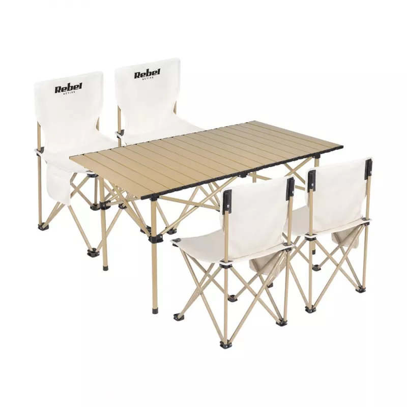 Rebel Active RBA-5600 Camping Set - Table and 4 Chairs, Aluminum Frame, Foldable, Blue